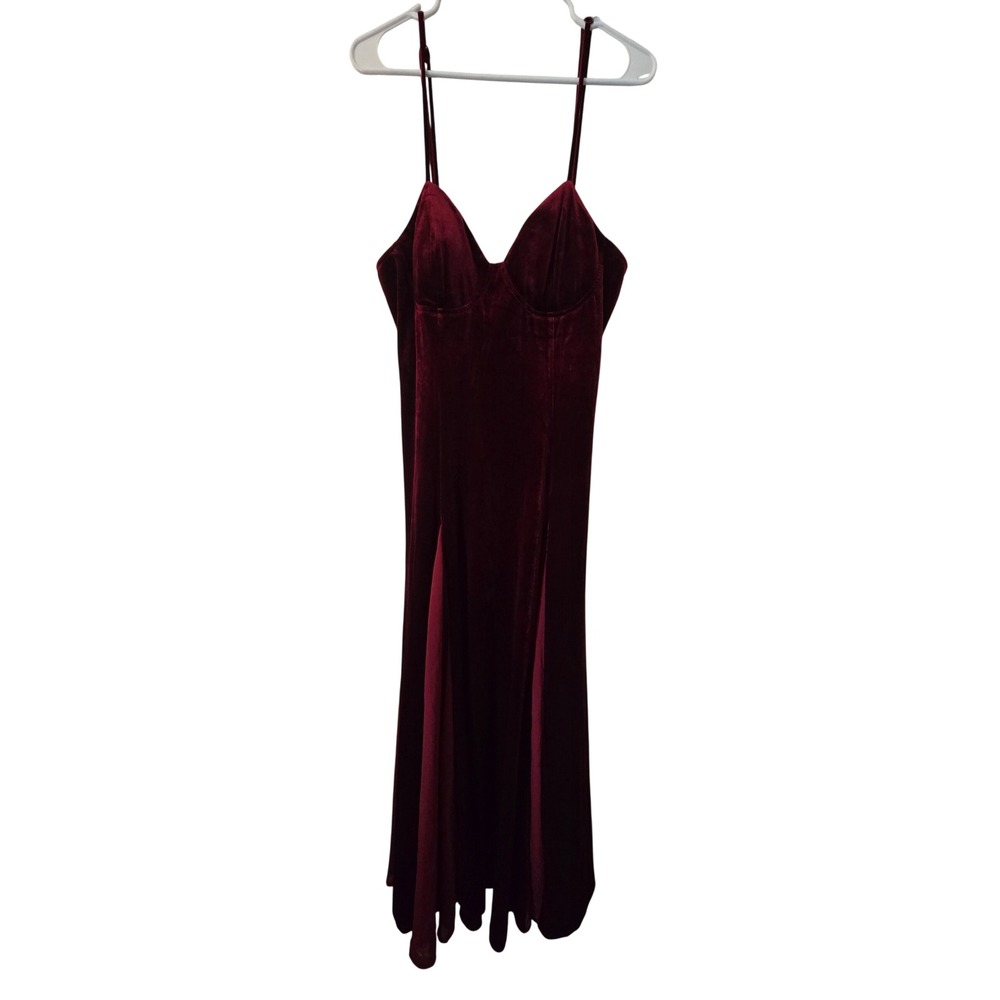 Lulus Burgundy Velvet Maxi Dress Sweetheart Chiffon Godet Inset Evening Gown XL - Picture 2 of 16